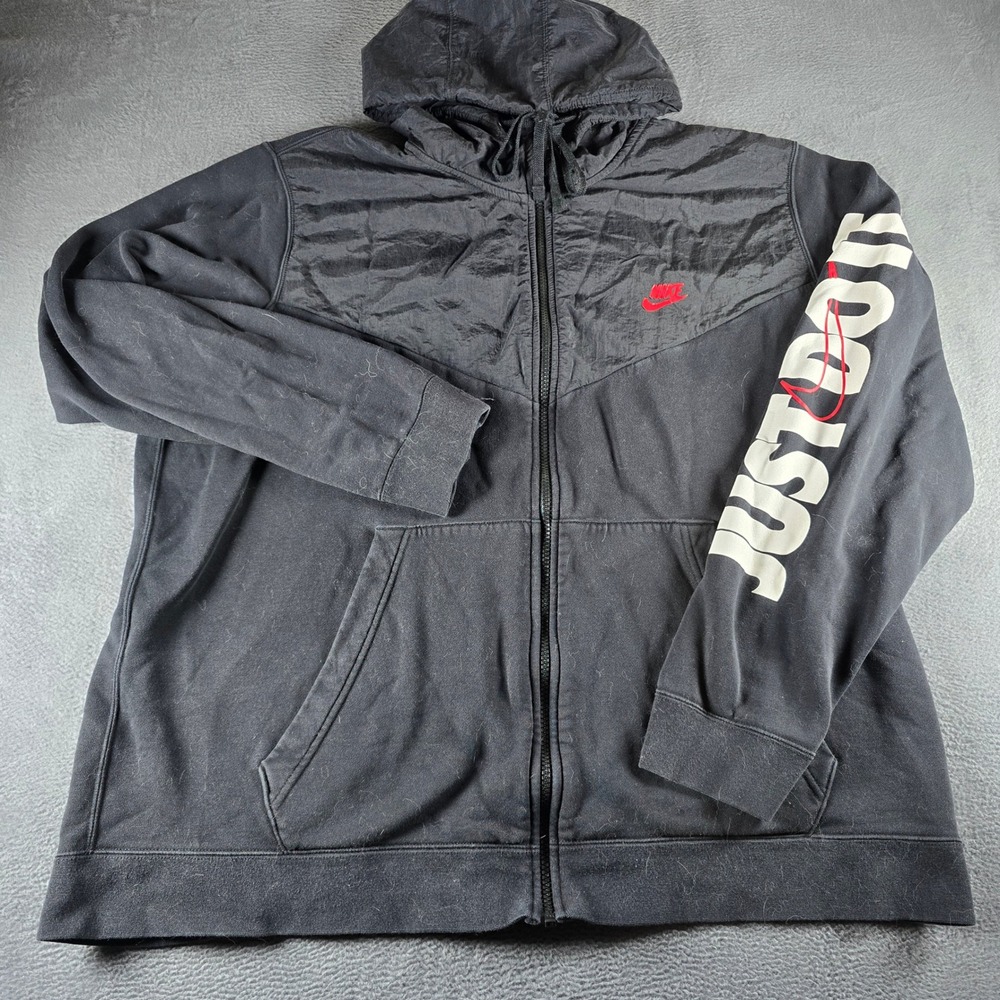 Nike Mens XXL Black Just Do It Full Zip Hoodie Mixed Media Windrunner Jacket